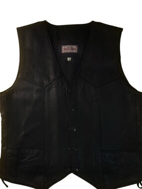 Black Leather Men's Vest - Classic Button Front